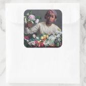 Frederic Bazille - Junge Frau mit Peonies Quadratischer Aufkleber (Tasche)