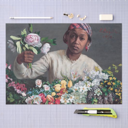 Frederic Bazille - Junge Frau mit Peonies Seidenpapier (Handwerk)