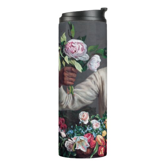 Frederic Bazille - Junge Frau mit Peonies Thermosbecher (Nach links gedreht)