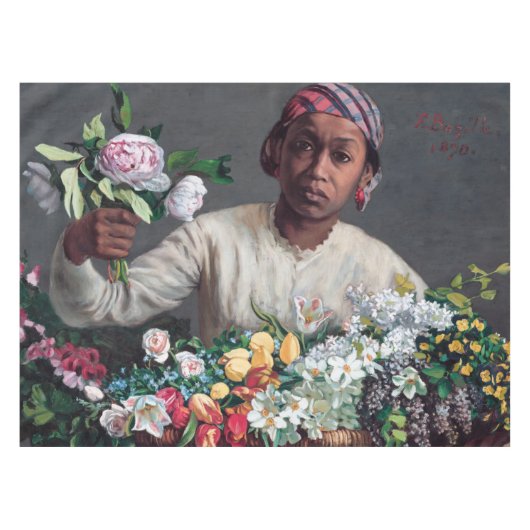 Frederic Bazille - Junge Frau mit Peonies Tischdecke (Vorderseite (Horizontal))