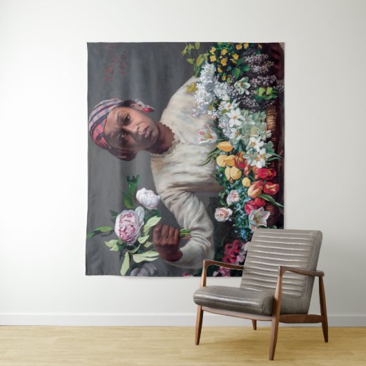 Frederic Bazille - Junge Frau mit Peonies Wandteppich (Beispiel)