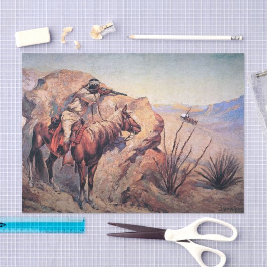 Frederic Remington Western Art "Apache Ambush" Seidenpapier (Handwerk)