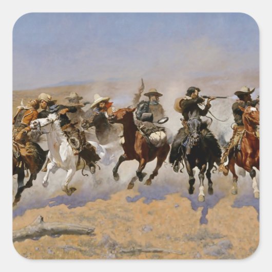 Frederic Remington Western Art "Dash for Timbe" Quadratischer Aufkleber (Vorderseite)