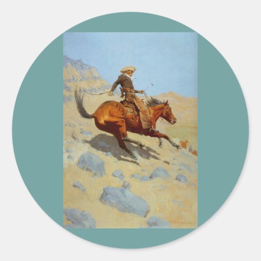 Frederic Remingtons Cowboy (1902) Runder Aufkleber (Vorderseite)