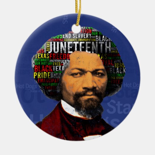 Frederick Douglass c1860s, Juneteenth Word Cloud Keramik Ornament (Vorne)