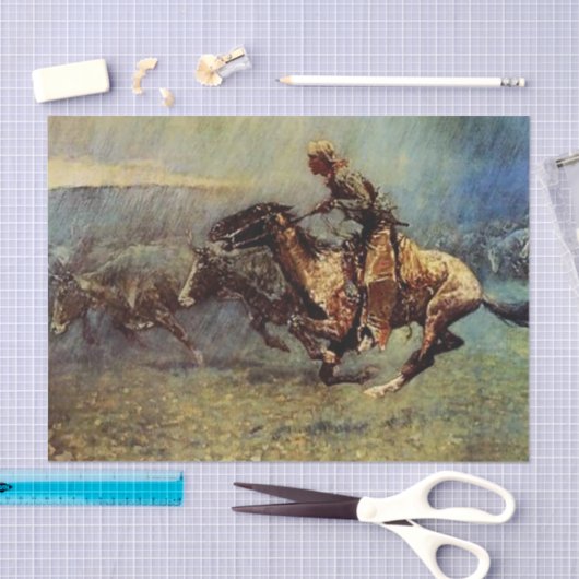 Frederick Remington Western Art "The Stampede" Seidenpapier (Handwerk)