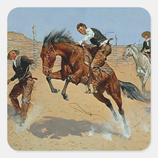 Frederick Remington Western Art "Turn Ihm Loose" Quadratischer Aufkleber (Vorderseite)
