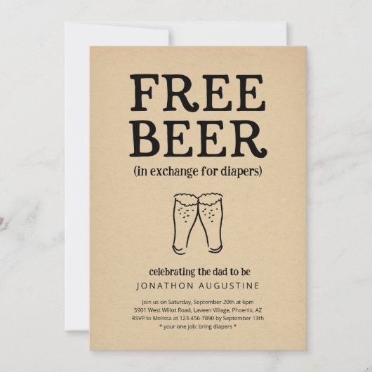 Free Beer Funny Diaper Party Invitation Einladung (Vorderseite)