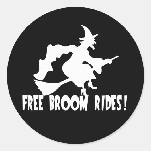 Free Broom Rides Funny Witch Runder Aufkleber (Vorderseite)