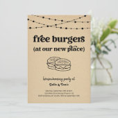 Free Burgers Funny Housewarming Party Einladung (Stehend Vorderseite)