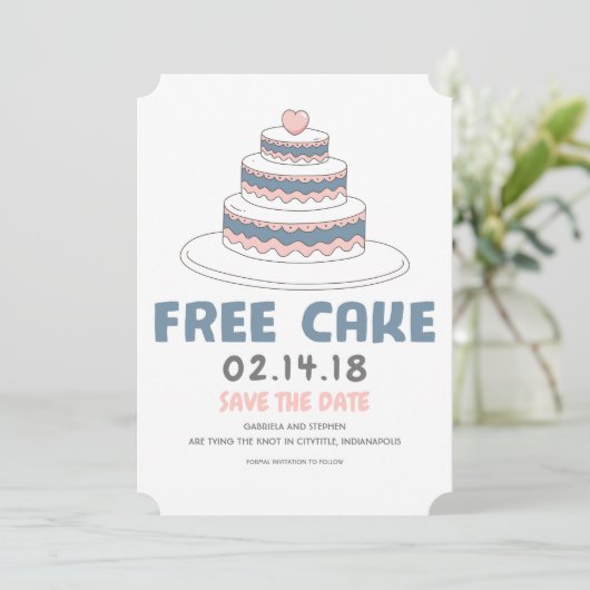 Free Cake | Einfach und lustig Save the Date (Stehend Vorderseite)