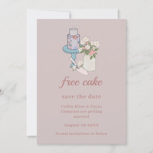 Free Cake Funny Dusty Pink Einladung (Vorderseite)