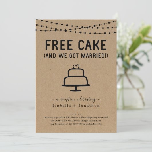 Free Cake Funny Empfang nur Einladung (Stehend Vorderseite)