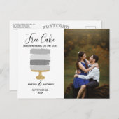 Free Cake Funny Modern Foto Hochzeit retten das Da Ankündigungspostkarte (Vorne/Hinten)