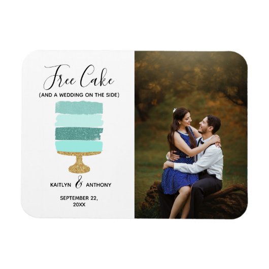 Free Cake Funny Modern Foto Hochzeit retten das Da Magnet (Horizontal)