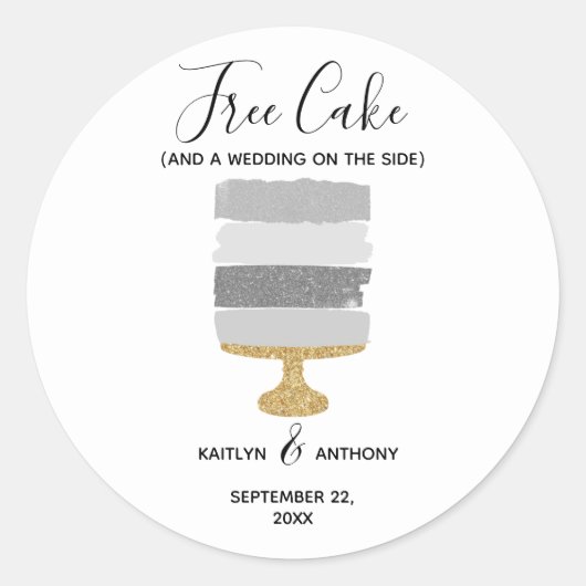 Free Cake Funny Modern Foto Hochzeit retten das Da Runder Aufkleber (Vorderseite)