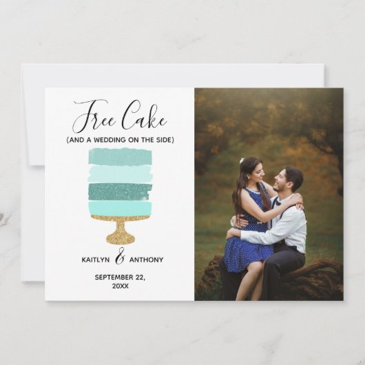 Free Cake Funny Modern Foto Hochzeit retten das Da Save The Date (Vorderseite)