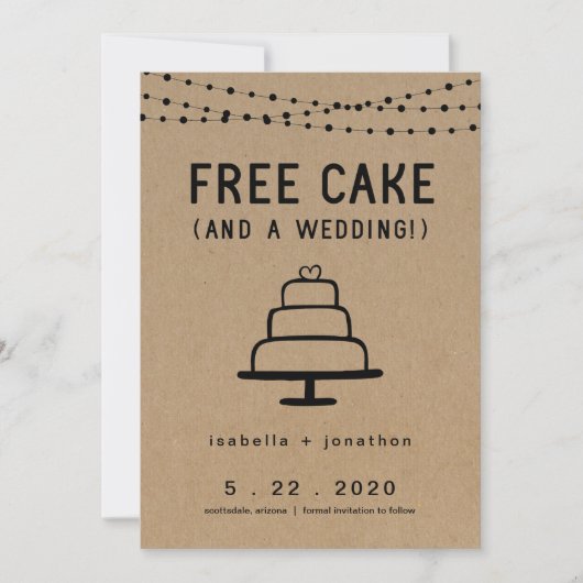 Free Cake Funny Save the Date Card Einladung (Vorderseite)