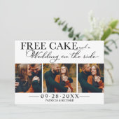 Free Cake Funny Wedding Save the Date 3 Foto Einladung (Stehend Vorderseite)