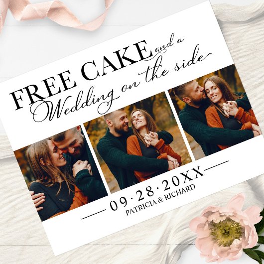 Free Cake Funny Wedding Save the Date 3 Foto Postkarte