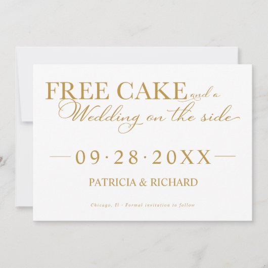 Free Cake Funny Wedding Save the Date Non Foto Einladung (Vorderseite)