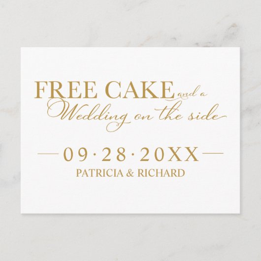 Free Cake Funny Wedding Save the Date Non Foto Postkarte (Vorderseite)
