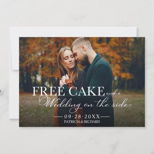 Free Cake Funny Wedding Save the Date Volles Foto  Einladung (Vorderseite)