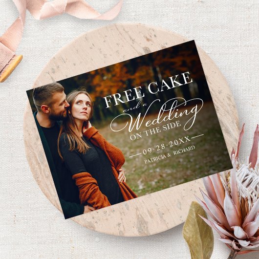 Free Cake Funny Wedding Save the Date Volles Foto Postkarte