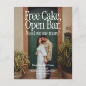 Free Cake Open Bar Retro Photo Save The Date Flyer (Vorne)