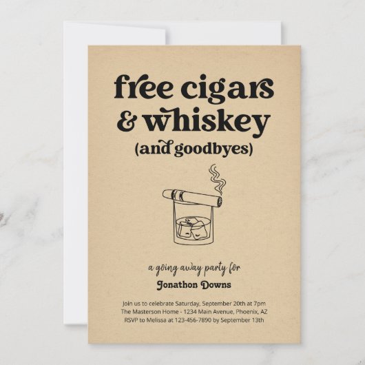 Free Cigars & Whiskey Funny Goway Party Einladung (Vorderseite)