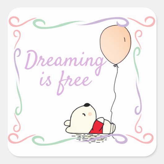 Free Dreams Bär mit Balloons Quadratischer Aufkleber (Vorderseite)