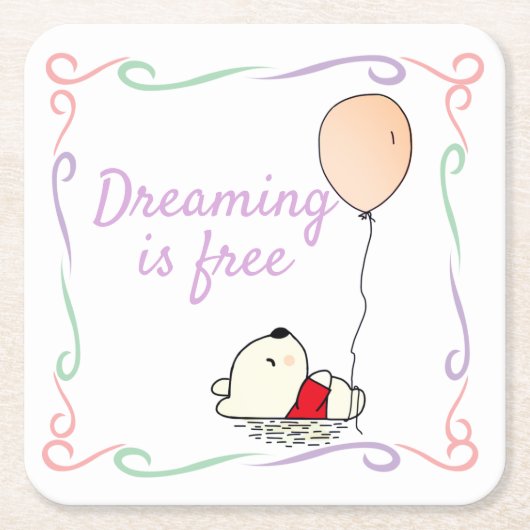 Free Dreams Bär mit Balloons Rechteckiger Pappuntersetzer (Vorderseite)