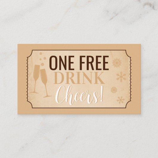 Free Drink Retro Winter Party Card or Ticket (Vorderseite)