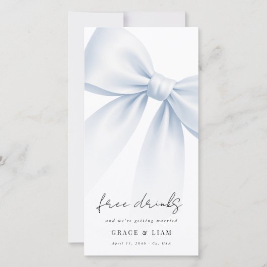 Free Drinks Blue Bow Bookmark Wedding Save The Date (Vorderseite)