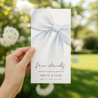 Free Drinks Blue Bow Bookmark Wedding Save The Date