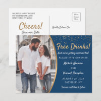Free Drinks Blue Gold Foto Save the Date Lässig