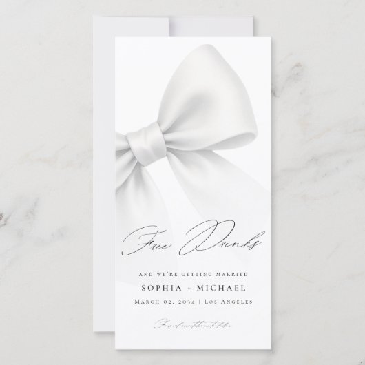 Free Drinks Elegant Bow Modern Wedding Bookmark Save The Date (Vorderseite)