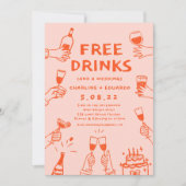 Free Drinks Funny Foto Qrcode Hochzeit Einladung (Vorderseite)