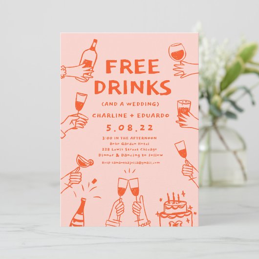 Free Drinks Funny Foto Qrcode Hochzeit Einladung