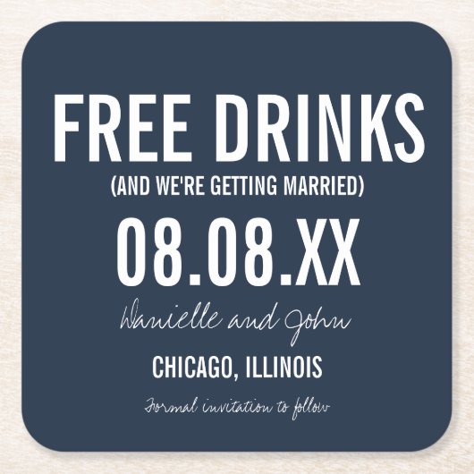 Free Drinks Funny Navy Save the Date Rechteckiger Pappuntersetzer (Vorderseite)