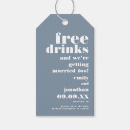 Free Drinks Getting Married Blue Save the Date Geschenkanhänger