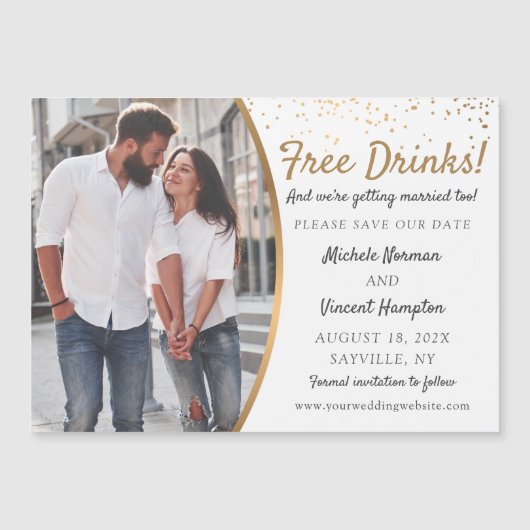 Free Drinks Gold Foto Lässig Speichern Sie das Dat Magnetkarte (Vorderseite)