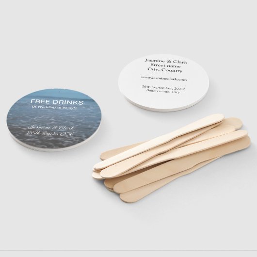 Free drinks save the date beach wedding add name  fächer (Non-assembled)