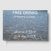 Free drinks save the date beach wedding add name  gästebuch (Vorderseite)
