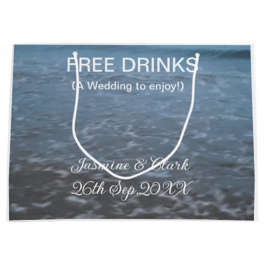 Free drinks save the date beach wedding add name große geschenktüte (Vorderseite)