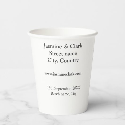 Free drinks save the date beach wedding add name  pappbecher (Rückseite)