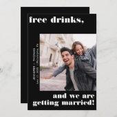 Free Drinks Schwarze Typografie Save the Date Einladung (Vorne/Hinten)