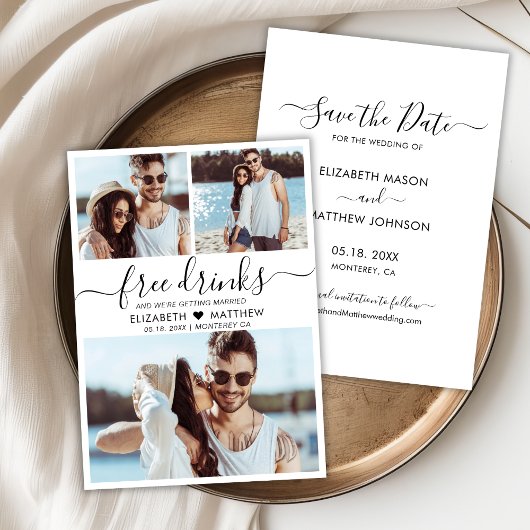 Free Drinks Script Moderne Foto Collage Hochzeit Save The Date