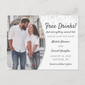 Free Drinks Silver Foto Save the Date Lässig Postkarte (Vorderseite)