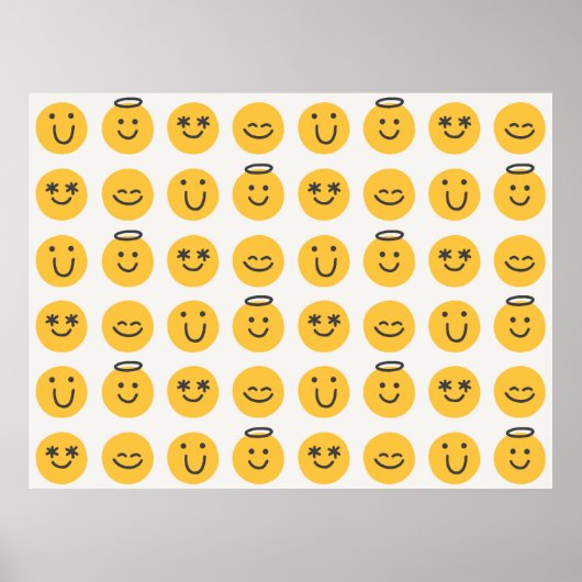 Free hand happy emoji seamless pattern. Positive e Poster (Vorne)